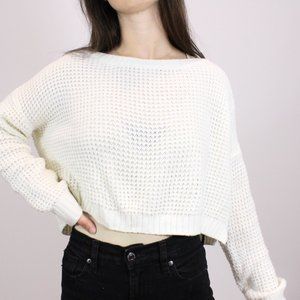 *Garage White Knitted Cropped Sweater